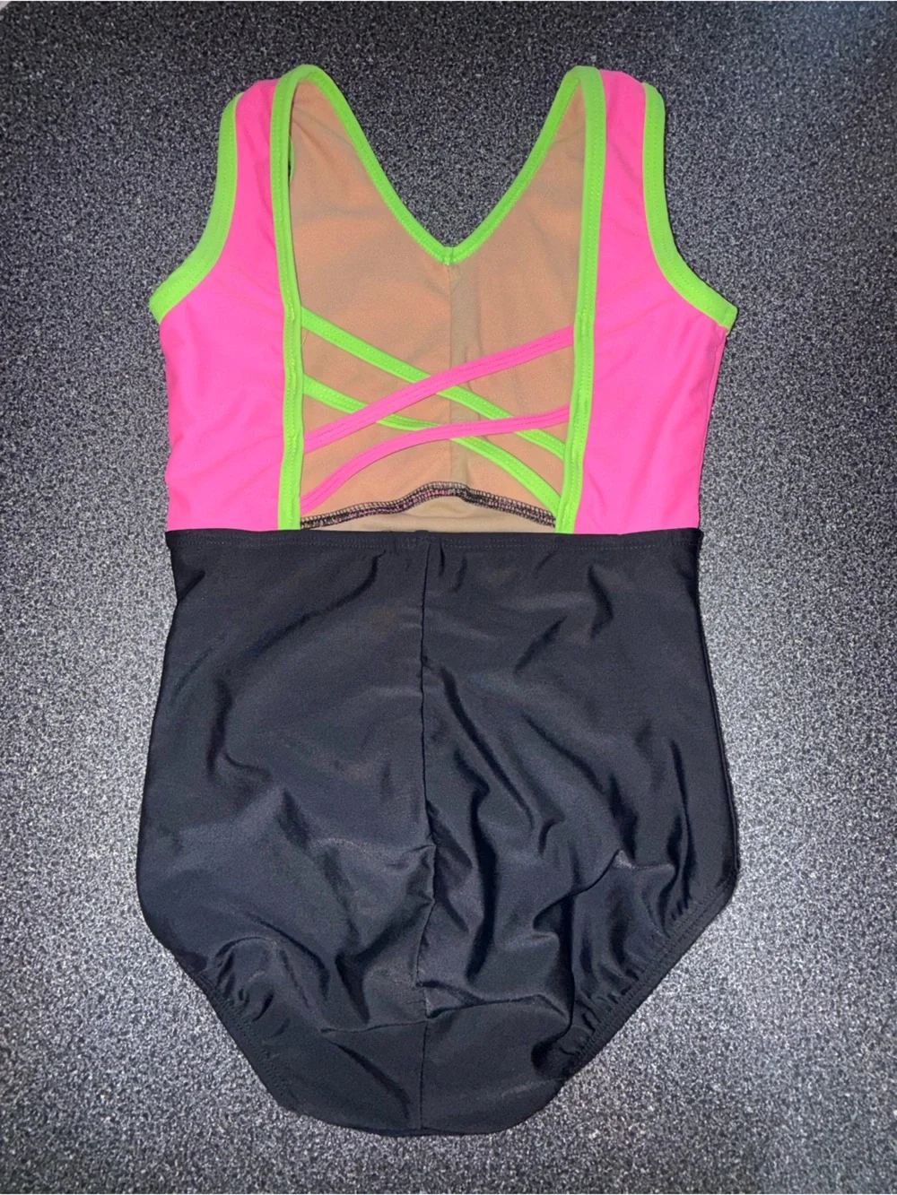 Kandi Kouture Girls Dance Leotard Black Hot Pink and Lime Size Child X-Large